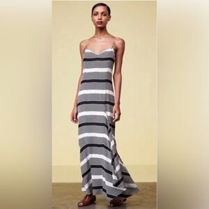 Thakoon Black & White Polka Dot Stripe Slip Dress Flare Hem